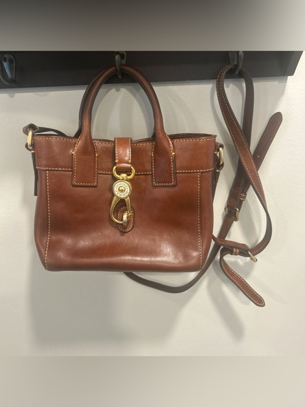 Dooney & Bourke Brown Leather Crossbody Bag Purse with Gold Hardware